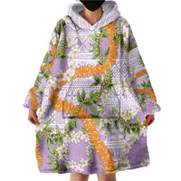 Aloha Festive Hawaii Wearable Blanket Hoodie Mokihana - Maile and Ilima on Lilac - Polynesian Pride
