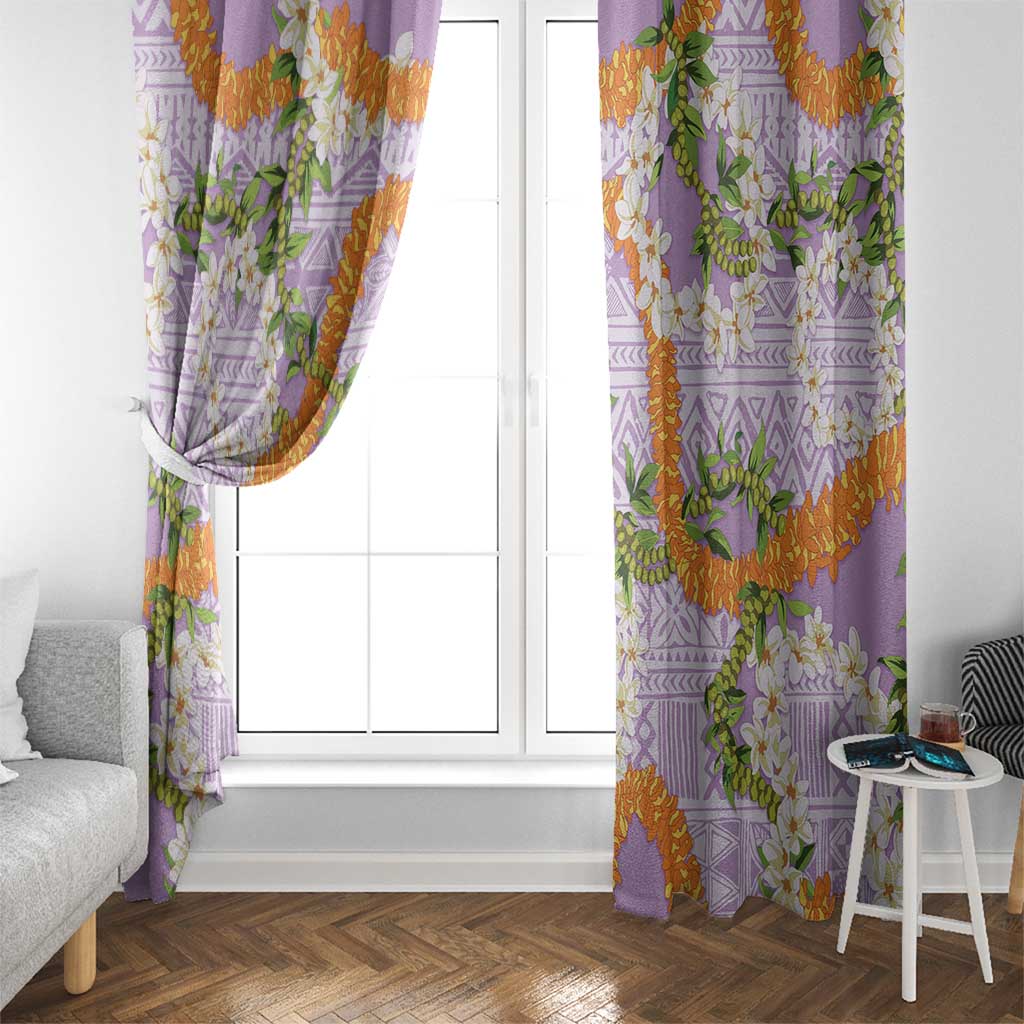 Aloha Festive Hawaii Window Curtain Mokihana - Maile and Ilima on Lilac - Polynesian Pride