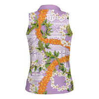 Aloha Festive Hawaii Women Sleeveless Polo Shirt Mokihana - Maile and Ilima on Lilac - Polynesian Pride