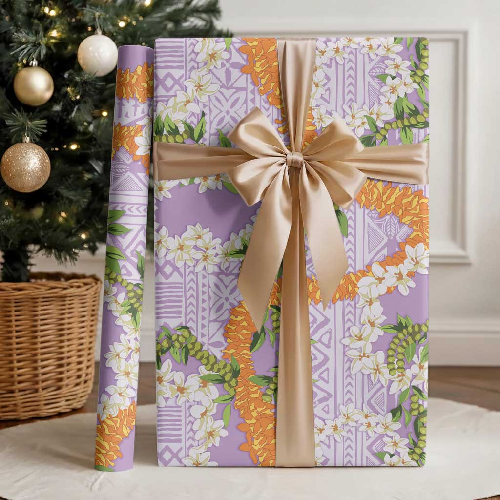 Aloha Festive Hawaii Wrapping Paper Mokihana - Maile and Ilima on Lilac