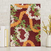 Aloha Festive Hawaii Canvas Wall Art Mokihana - Maile and Ilima on Crimson - Polynesian Pride