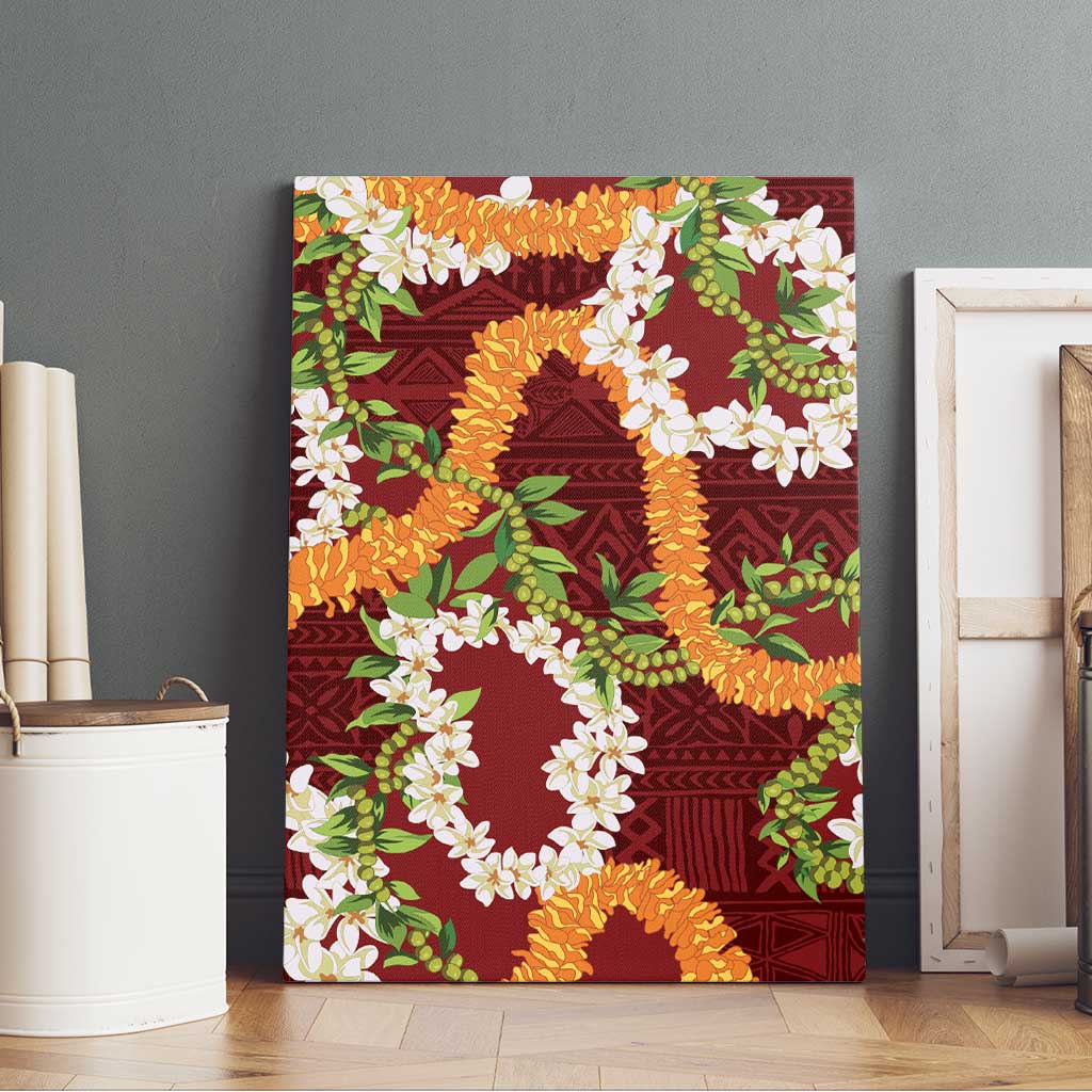 Aloha Festive Hawaii Canvas Wall Art Mokihana - Maile and Ilima on Crimson - Polynesian Pride