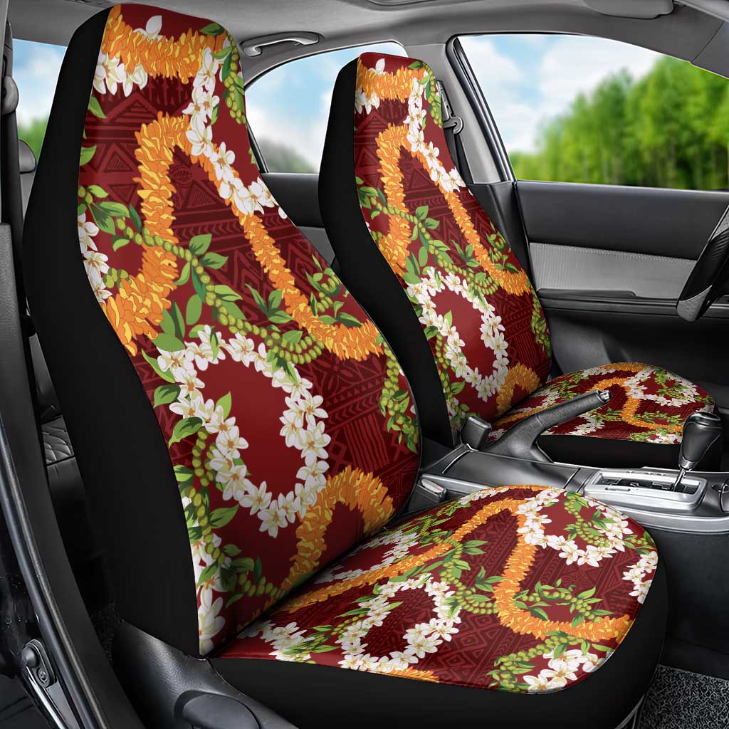 Aloha Festive Hawaii Car Seat Cover Mokihana - Maile and Ilima on Crimson - Polynesian Pride