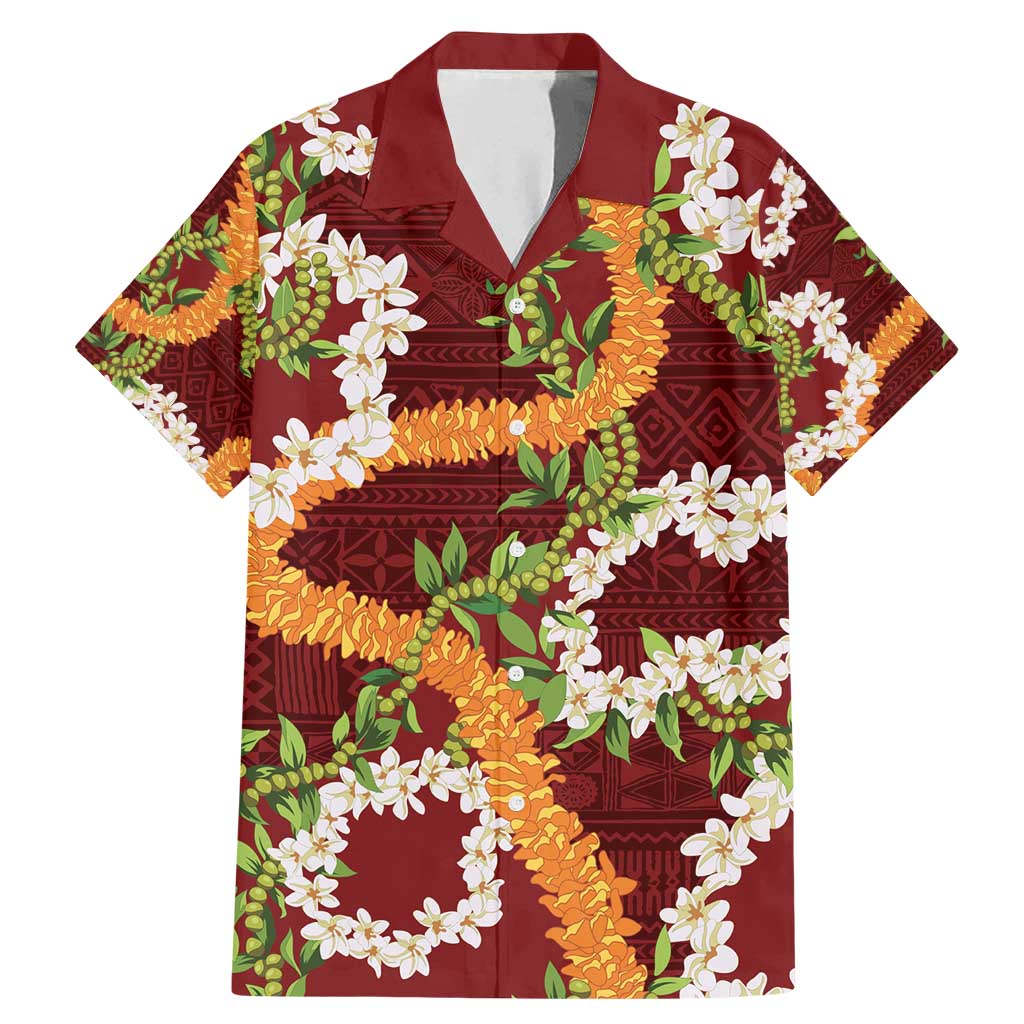 Aloha Festive Hawaii Family Matching Mermaid Dress and Hawaiian Shirt Mokihana - Maile and Ilima on Crimson - Polynesian Pride