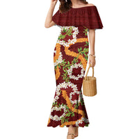 Aloha Festive Hawaii Family Matching Mermaid Dress and Hawaiian Shirt Mokihana - Maile and Ilima on Crimson - Polynesian Pride