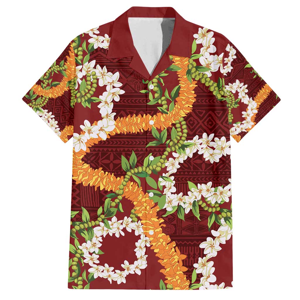 Aloha Festive Hawaii Family Matching Summer Maxi Dress and Hawaiian Shirt Mokihana - Maile and Ilima on Crimson - Polynesian Pride