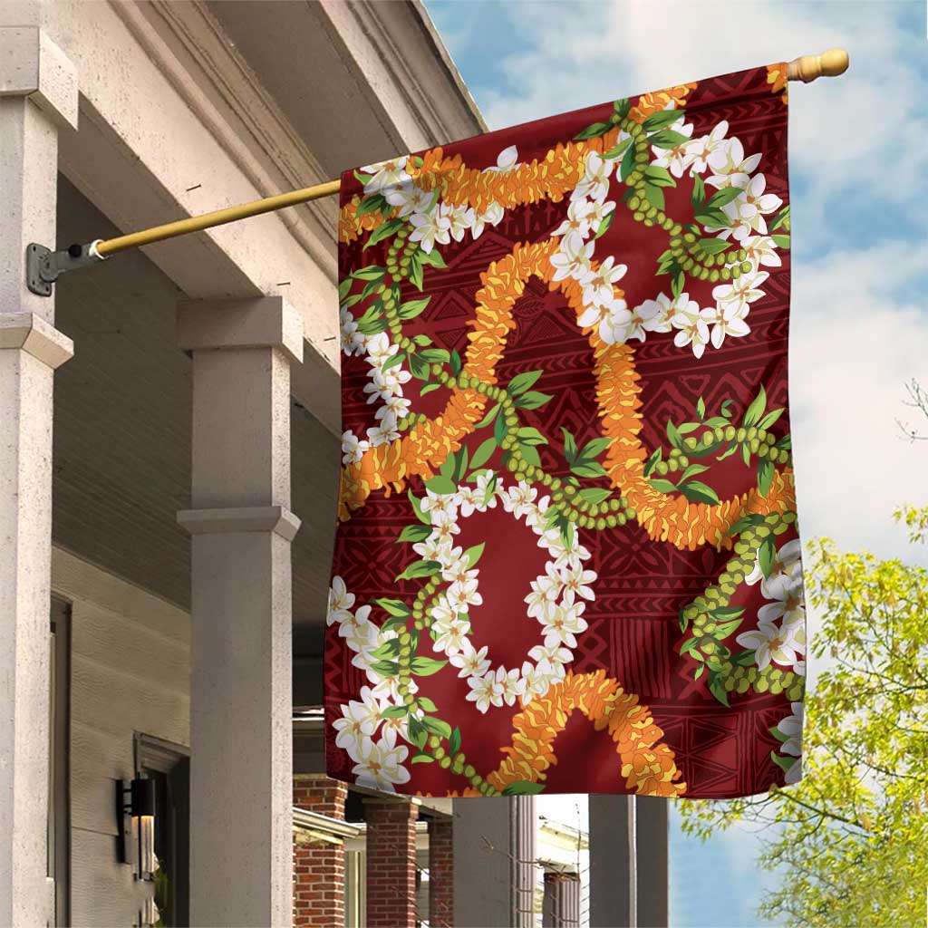 Aloha Festive Hawaii Garden Flag Mokihana - Maile and Ilima on Crimson - Polynesian Pride