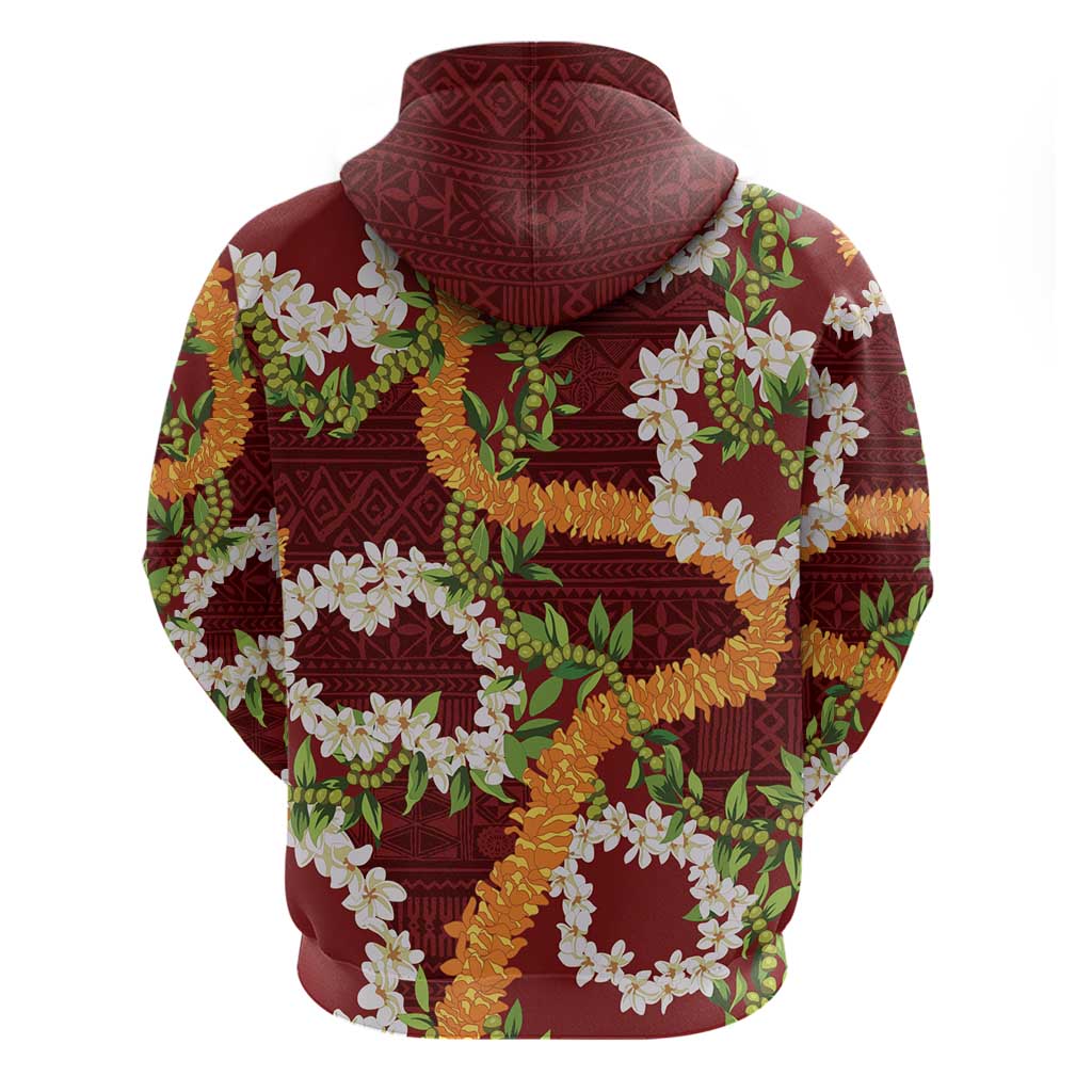 Aloha Festive Hawaii Hoodie Mokihana - Maile and Ilima on Crimson - Polynesian Pride