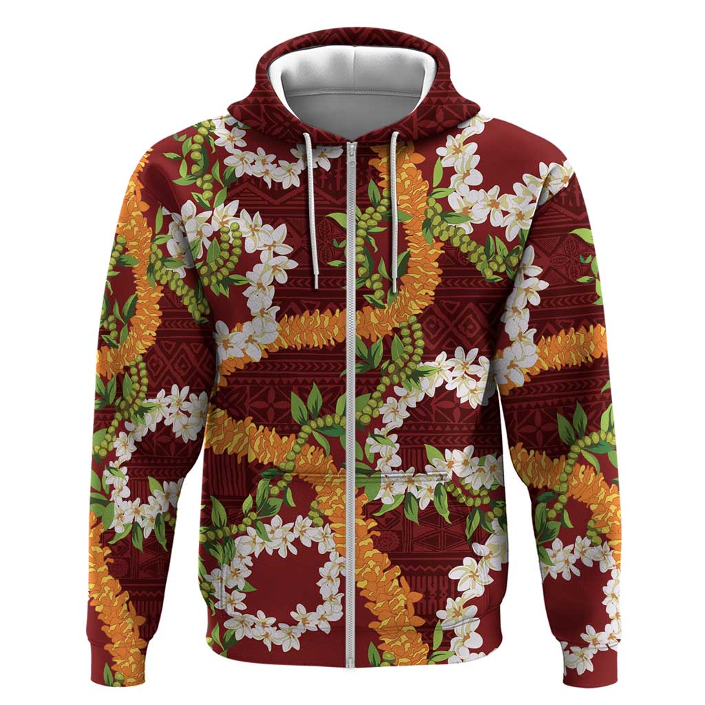 Aloha Festive Hawaii Hoodie Mokihana - Maile and Ilima on Crimson - Polynesian Pride