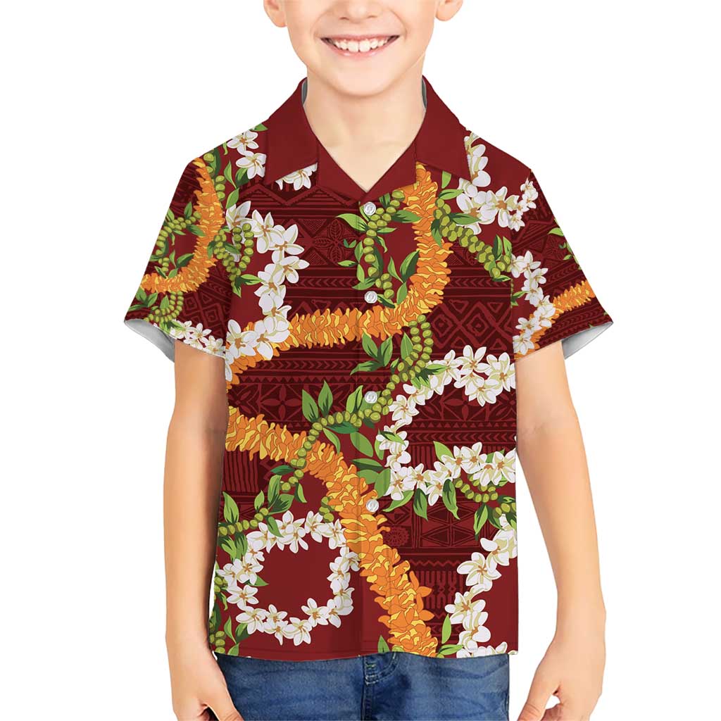 Aloha Festive Hawaii Kid Hawaiian Shirt Mokihana - Maile and Ilima on Crimson - Polynesian Pride