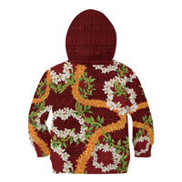 Aloha Festive Hawaii Kid Hoodie Mokihana - Maile and Ilima on Crimson - Polynesian Pride