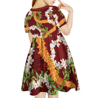 Aloha Festive Hawaii Kid Short Sleeve Dress Mokihana - Maile and Ilima on Crimson - Polynesian Pride