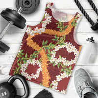 Aloha Festive Hawaii Men Tank Top Mokihana - Maile and Ilima on Crimson - Polynesian Pride