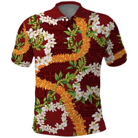Aloha Festive Hawaii Polo Shirt Mokihana - Maile and Ilima on Crimson - Polynesian Pride