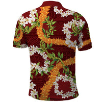 Aloha Festive Hawaii Polo Shirt Mokihana - Maile and Ilima on Crimson - Polynesian Pride