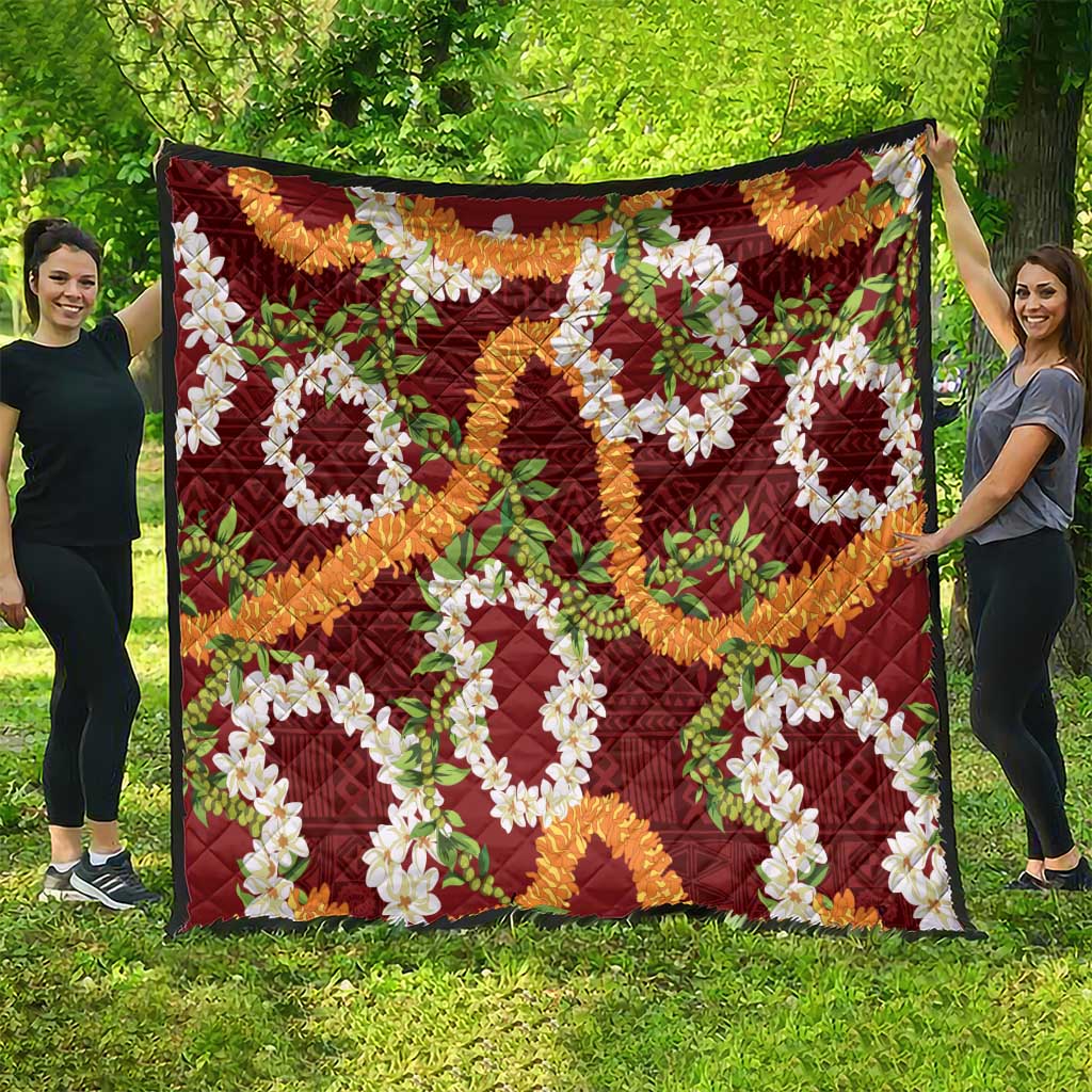 Aloha Festive Hawaii Quilt Mokihana - Maile and Ilima on Crimson - Polynesian Pride