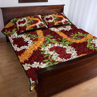 Aloha Festive Hawaii Quilt Bed Set Mokihana - Maile and Ilima on Crimson - Polynesian Pride