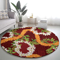 Aloha Festive Hawaii Round Carpet Mokihana - Maile and Ilima on Crimson - Polynesian Pride
