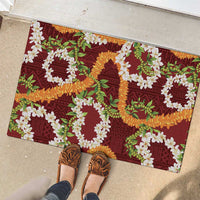 Aloha Festive Hawaii Rubber Doormat Mokihana - Maile and Ilima on Crimson - Polynesian Pride