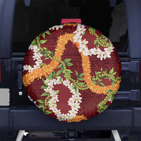 Aloha Festive Hawaii Spare Tire Cover Mokihana - Maile and Ilima on Crimson - Polynesian Pride