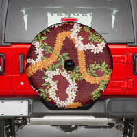 Aloha Festive Hawaii Spare Tire Cover Mokihana - Maile and Ilima on Crimson - Polynesian Pride