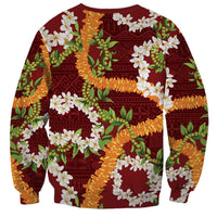 Aloha Festive Hawaii Sweatshirt Mokihana - Maile and Ilima on Crimson - Polynesian Pride