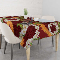 Aloha Festive Hawaii Tablecloth Mokihana - Maile and Ilima on Crimson - Polynesian Pride