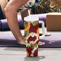 Aloha Festive Hawaii Tumbler With Handle Mokihana - Maile and Ilima on Crimson - Polynesian Pride