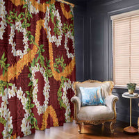 Aloha Festive Hawaii Window Curtain Mokihana - Maile and Ilima on Crimson - Polynesian Pride