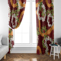 Aloha Festive Hawaii Window Curtain Mokihana - Maile and Ilima on Crimson - Polynesian Pride