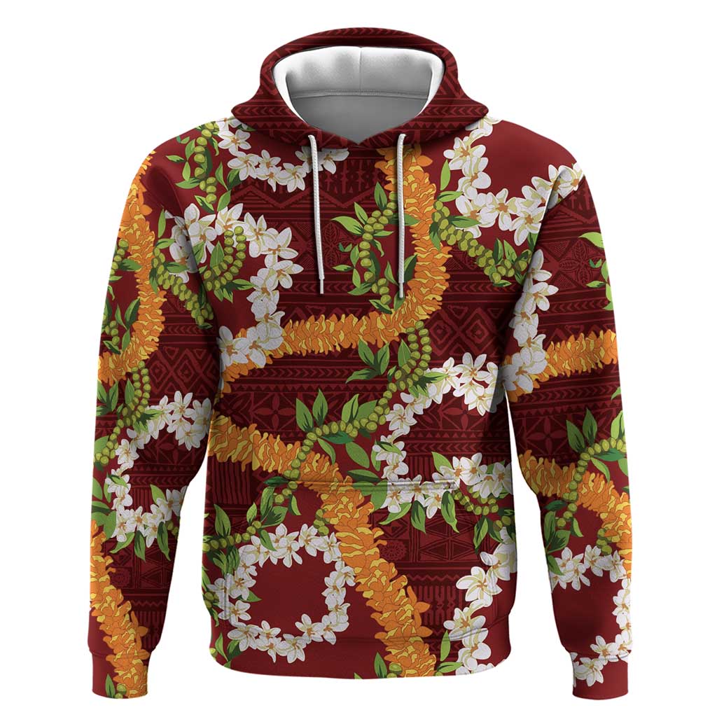 Aloha Festive Hawaii Zip Hoodie Mokihana - Maile and Ilima on Crimson - Polynesian Pride