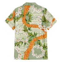 Aloha Festive Hawaii Family Matching Off Shoulder Maxi Dress and Hawaiian Shirt Mokihana - Maile Leis in Muted Summer - Polynesian Pride