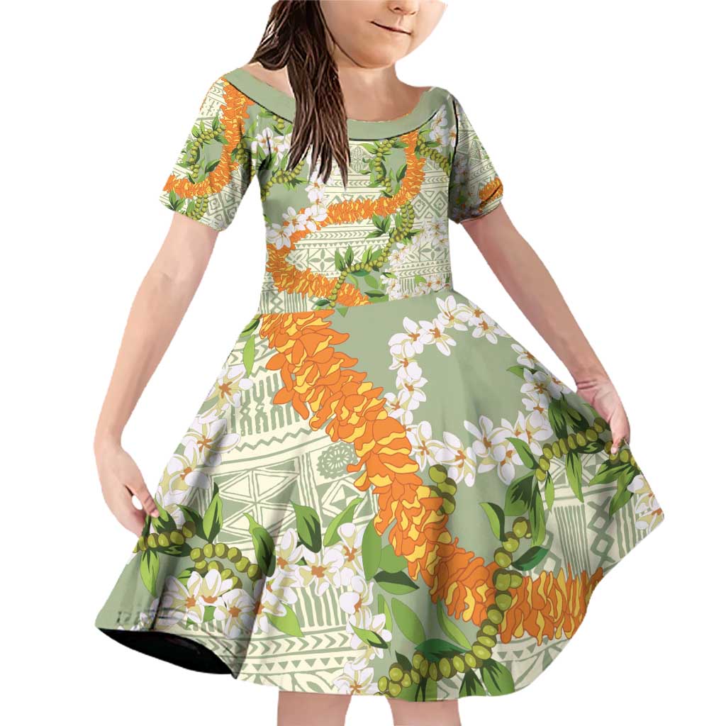 Aloha Festive Hawaii Family Matching Off Shoulder Short Dress and Hawaiian Shirt Mokihana - Maile Leis in Muted Summer - Polynesian Pride