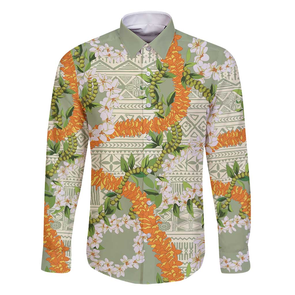 Aloha Festive Hawaii Family Matching Off Shoulder Short Dress and Hawaiian Shirt Mokihana - Maile Leis in Muted Summer - Polynesian Pride