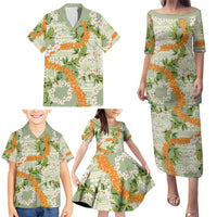 Aloha Festive Hawaii Family Matching Puletasi and Hawaiian Shirt Mokihana - Maile Leis in Muted Summer - Polynesian Pride