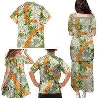 Aloha Festive Hawaii Family Matching Puletasi and Hawaiian Shirt Mokihana - Maile Leis in Muted Summer - Polynesian Pride