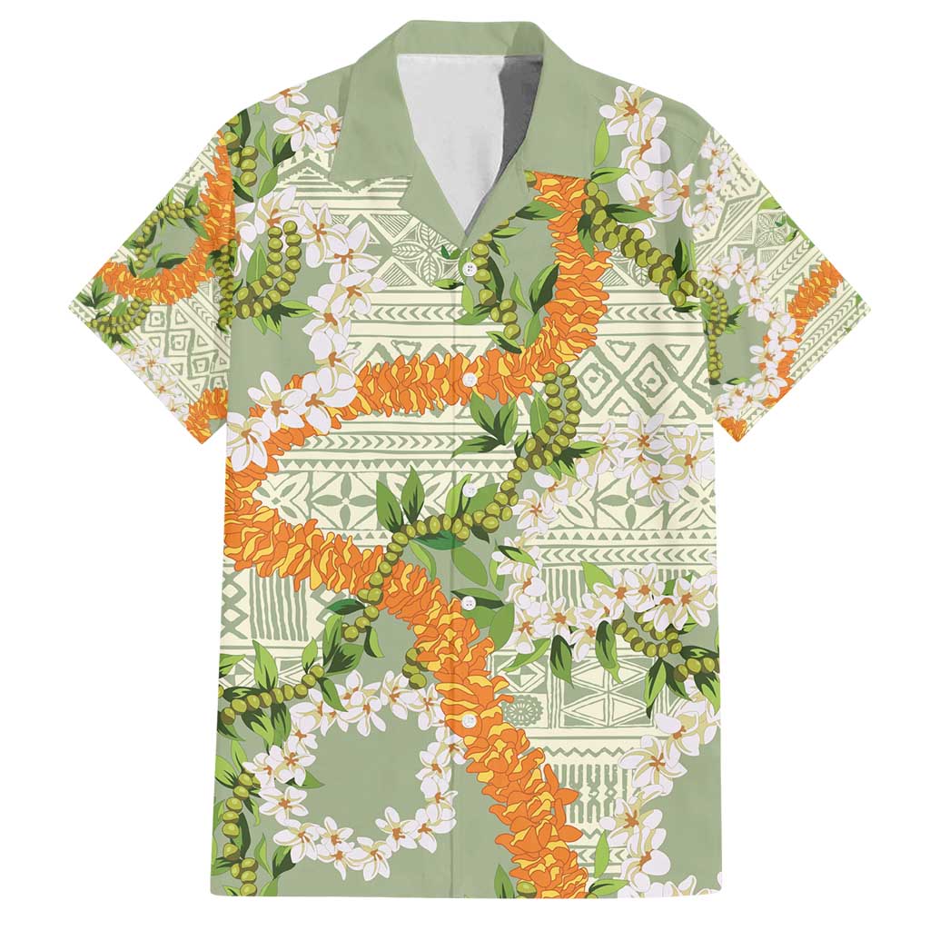 Aloha Festive Hawaii Family Matching Puletasi and Hawaiian Shirt Mokihana - Maile Leis in Muted Summer - Polynesian Pride
