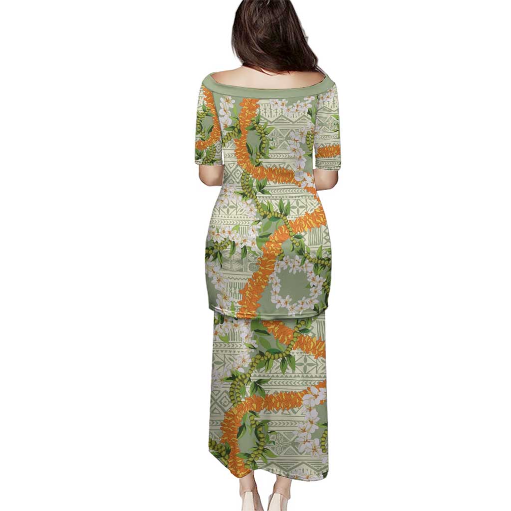 Aloha Festive Hawaii Family Matching Puletasi and Hawaiian Shirt Mokihana - Maile Leis in Muted Summer - Polynesian Pride