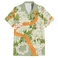 Aloha Festive Hawaii Family Matching Short Sleeve Bodycon Dress and Hawaiian Shirt Mokihana - Maile Leis in Muted Summer - Polynesian Pride