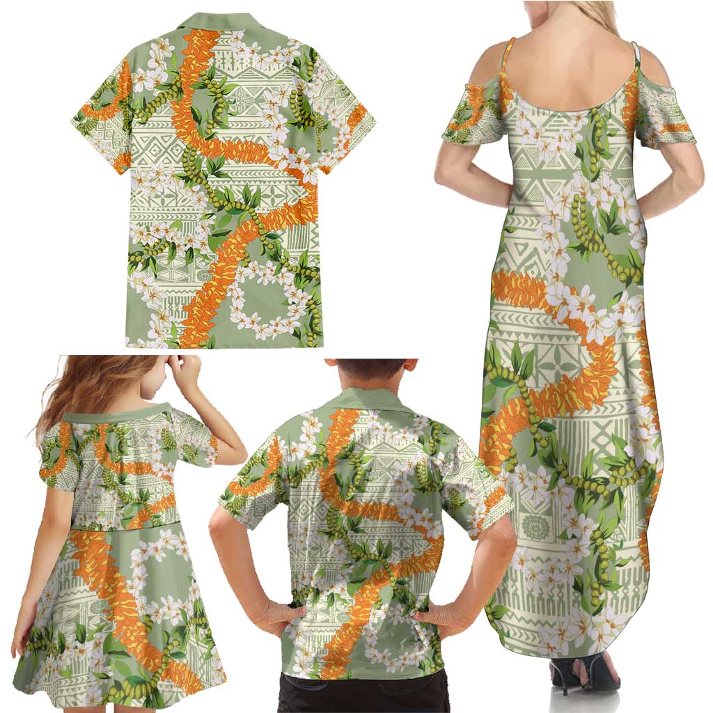 Aloha Festive Hawaii Family Matching Summer Maxi Dress and Hawaiian Shirt Mokihana - Maile Leis in Muted Summer - Polynesian Pride