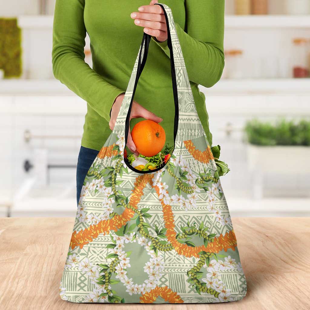 Aloha Festive Hawaii Grocery Bag Mokihana - Maile Leis in Muted Summer - Polynesian Pride