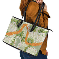Aloha Festive Hawaii Leather Tote Bag Mokihana - Maile Leis in Muted Summer - Polynesian Pride