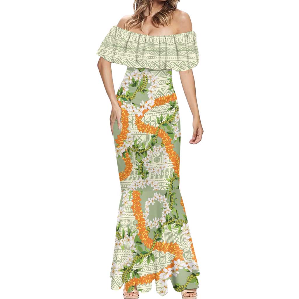Aloha Festive Hawaii Mermaid Dress Mokihana - Maile Leis in Muted Summer - Polynesian Pride