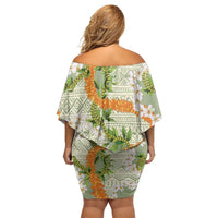 Aloha Festive Hawaii Off Shoulder Short Dress Mokihana - Maile Leis in Muted Summer - Polynesian Pride