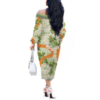 Aloha Festive Hawaii Off The Shoulder Long Sleeve Dress Mokihana - Maile Leis in Muted Summer - Polynesian Pride