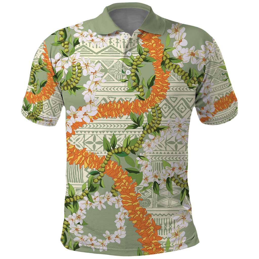 Aloha Festive Hawaii Polo Shirt Mokihana - Maile Leis in Muted Summer - Polynesian Pride