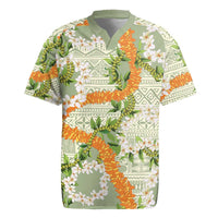 Aloha Festive Hawaii Rugby Jersey Mokihana - Maile Leis in Muted Summer - Polynesian Pride