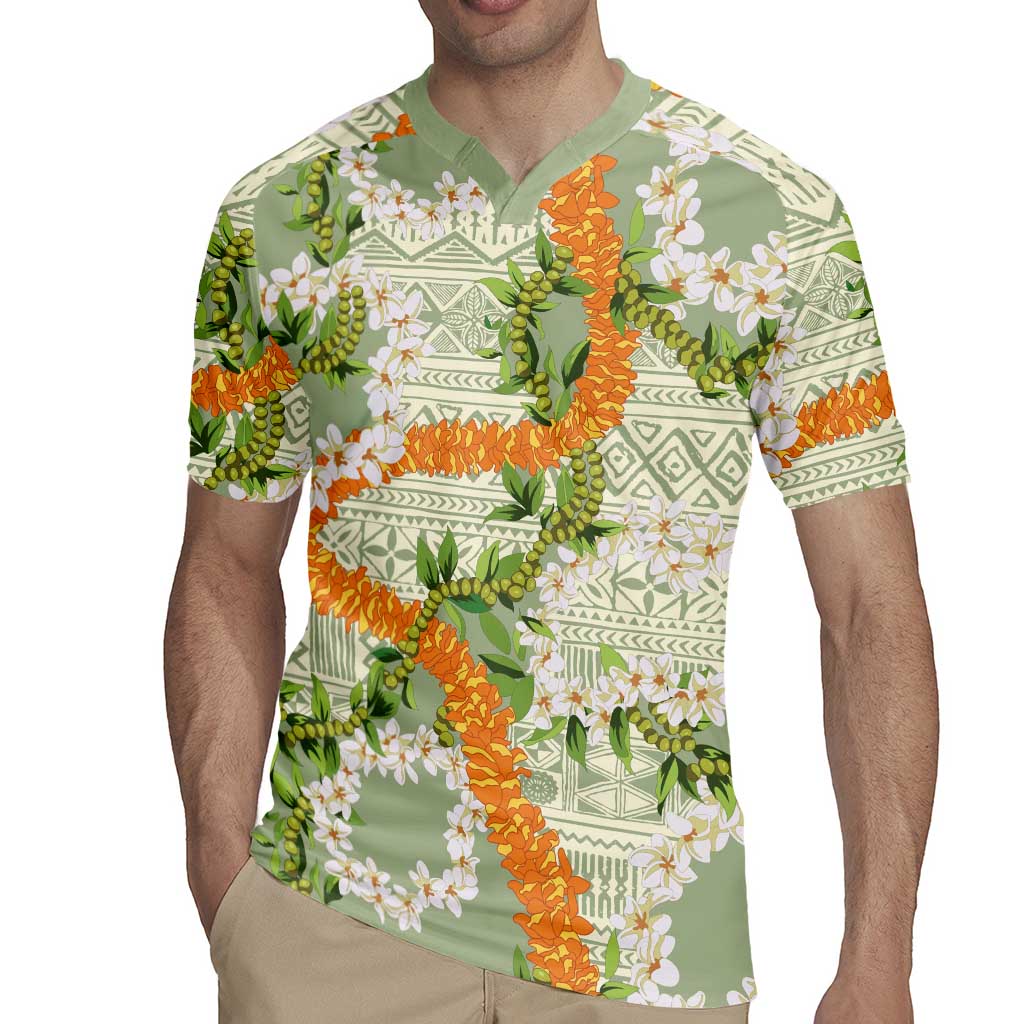 Aloha Festive Hawaii Rugby Jersey Mokihana - Maile Leis in Muted Summer - Polynesian Pride