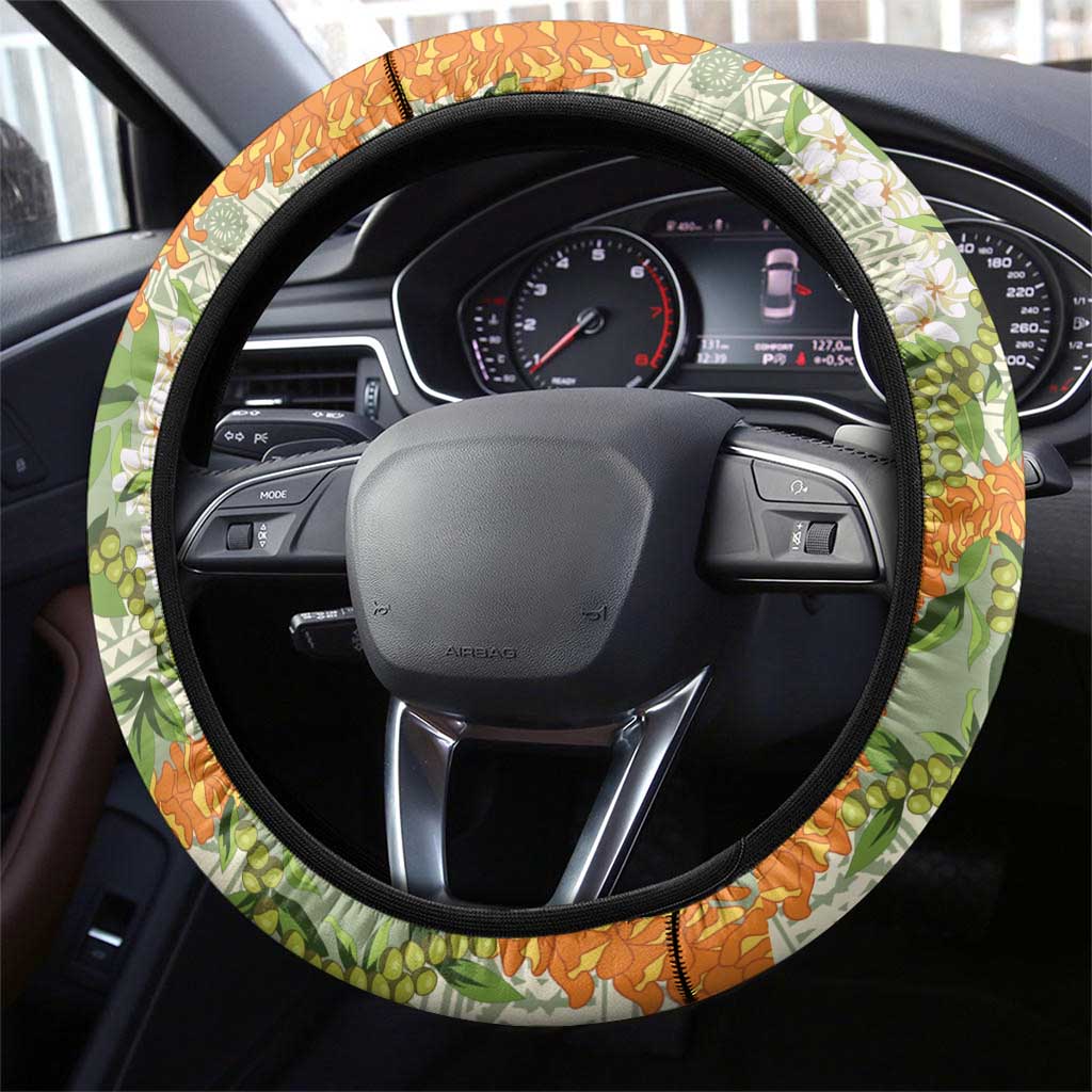 Aloha Festive Hawaii Steering Wheel Cover Mokihana - Maile Leis in Muted Summer - Polynesian Pride