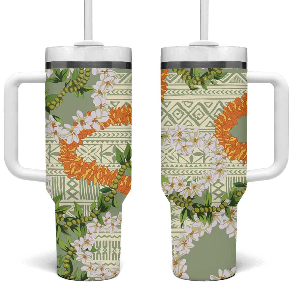 Aloha Festive Hawaii Tumbler With Handle Mokihana - Maile Leis in Muted Summer - Polynesian Pride